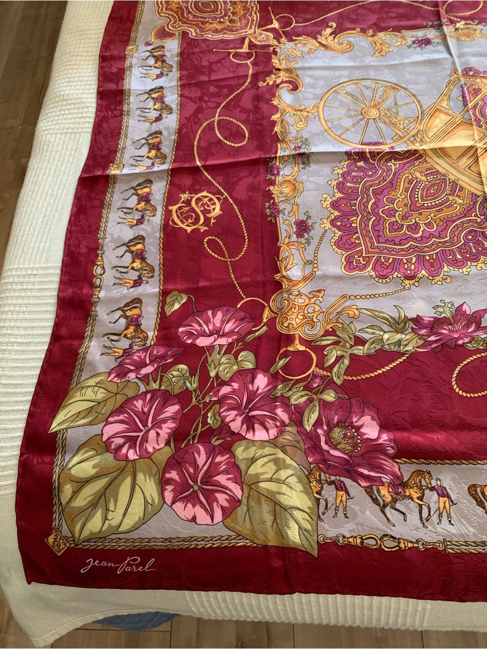 Jean Parel Floral Equestrian 100 % silk Scarf made in Italy